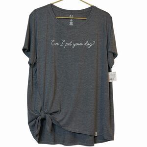 Graphic T Shirt Women XXL Gray Dog Lover Side Tie Boho Casual Cute Tee Shirt NWT